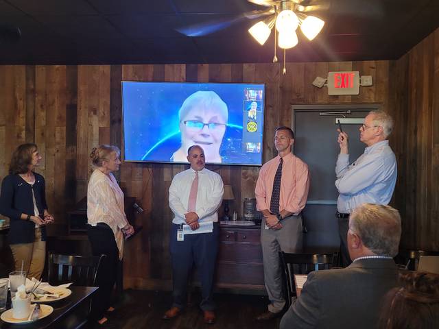 New officers are sworn in by soon-to-be Rotary District Governor Ellen Deaton, on Zoom, during Mondays meeting at Ribeyes.
                                 Sherry Matthews|Sampson Independent