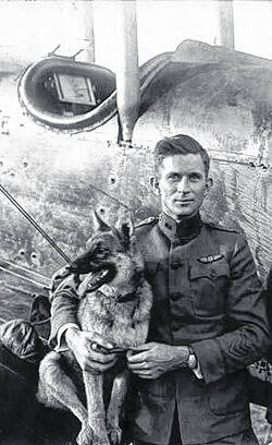 Belvin Maynard with his dog Trixie, who accompanied him on many flights.
                                 Courtesy Photo | N.C. Department of Natural and Cultural Resources