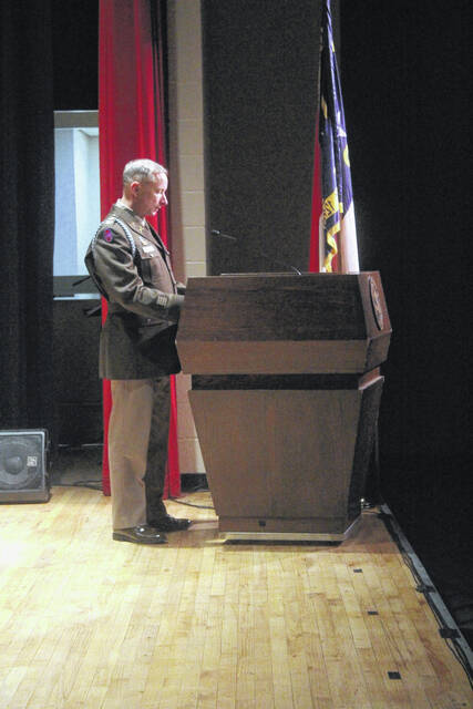 The event welcomes keynote speaker Colonel Benjamin Wynn to make his remarks.
                                 Noah Britt | Sampson Independent