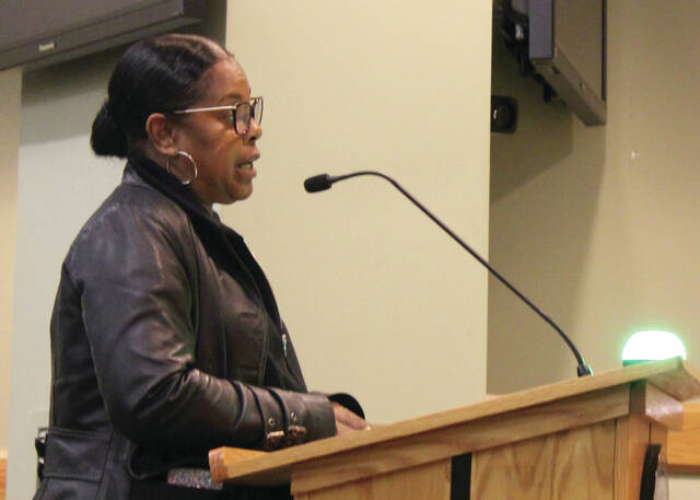 Antoinette James, a resident of Old Mintz Highway near Roseboro, pleaded with county commissioners Monday night to bring water to her community.
                                 Abby Cavenaugh | Sampson Independent