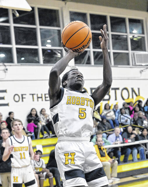 Hobbton junior Javonte Johnson pulls up for a midrange jump shot during the varsity battle Friday night.
