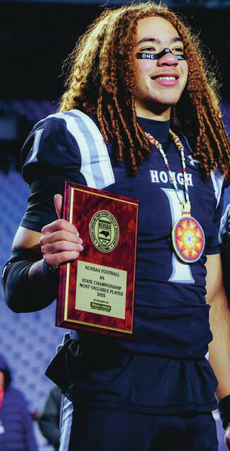 One of Ethan Royals many accolades was his acknowledgement as the MVP of the 2025 8A NCHSAA Championship, as seen here.