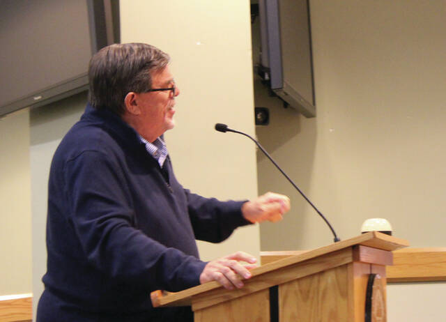 Sampson County Public Works Director Mark Turlington gives an update on various water projects to commissioners at their monthly meeting Monday night.
                                 Abby Cavenaugh | Sampson Independent