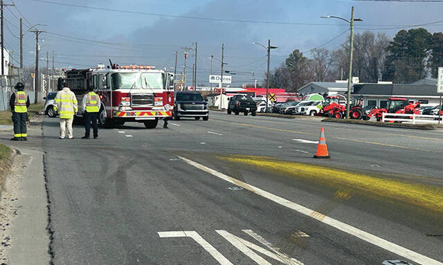 An unidentified yellowish substance spilled from a GFL dumpster near the Smithfield plant in Clinton on the morning of Feb. 17.
                                 Abby Cavenaugh | Sampson Independent