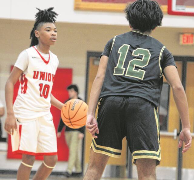Union point guard CJ Williams sizes up opposing guard Kruz Ortiz during Wednesdays contest.