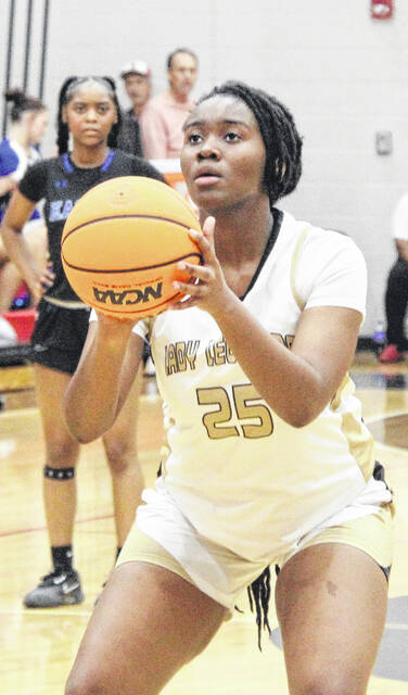 Lakewood center Jahmai Rich visits the free-throw line during the tightly contested matchup against East Bladen.