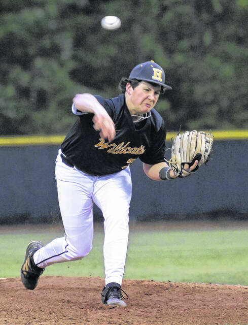 Hobbton senior pitcher Nathan Neal delivers a fastball down to home plate.