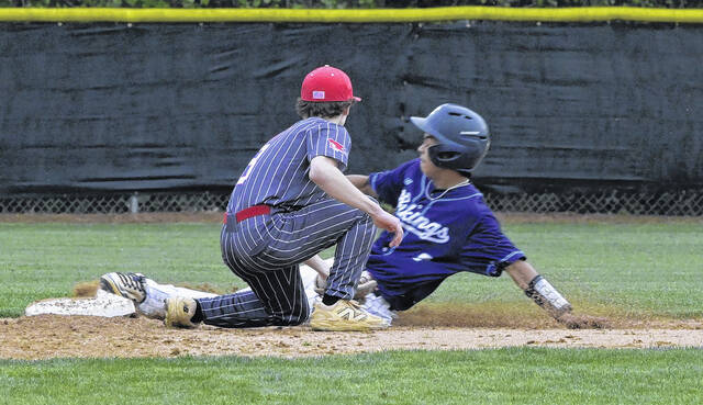 Sophomore Patriot Peyton Tant tags out an incoming Viking.