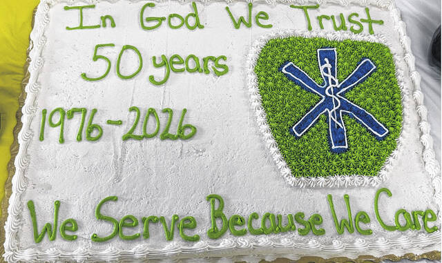 A cake celebrating 50 years of service of the Suttontown EMS department was served at Sundays ceremony.
Trevon McGlone| Sampson Independent