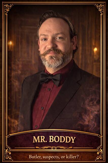 Cameron Someliana-Lauer, who plays Mr. Boddy, Chief of Police, and the Stranded Motorist