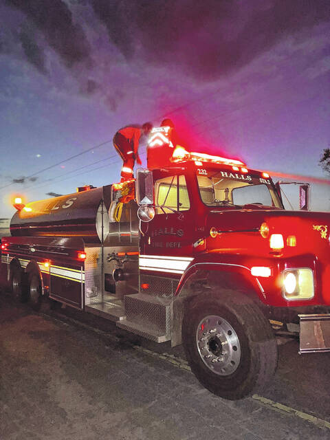 Halls Fire Department had numerous trucks on the scene of a woods fire Monday.
Courtesy photo | Halls Fire & Rescue