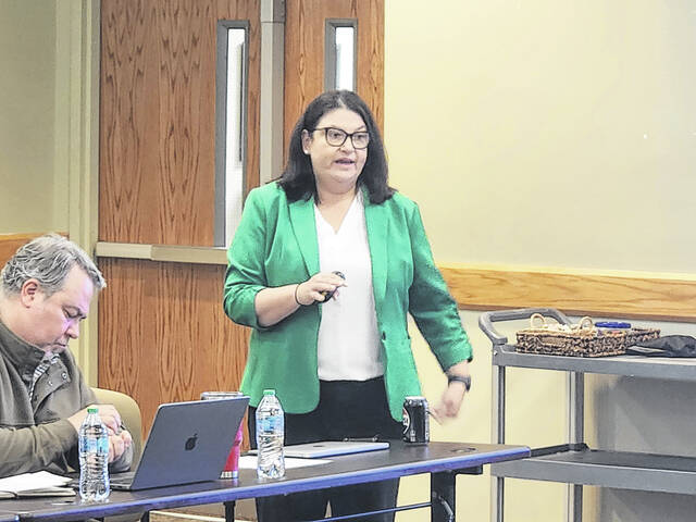 Aurora Lora, K12 Coalition correspondent, goes over the Sampson County Schools strategic plan with Board of Education members earlier this year.