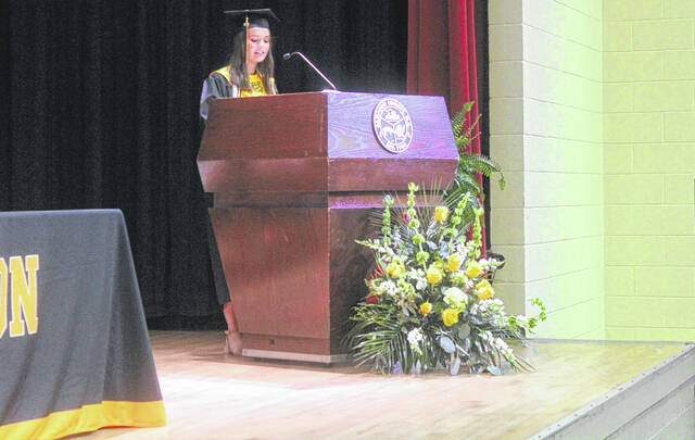 Hobbton High valedictorian Molly Hobbs takes the stage for her speech