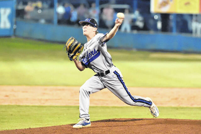 Midway southpaw pitcher EJ Martin delivers a strike during his relief efforts in Saturdays matchup.