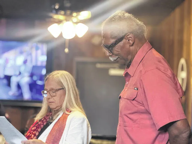 District Governor Shawn Braswell installs Dr. Thomas as Clinton-Sampson County Rotarys new president.
Dylan Atwood | Sampson Independent