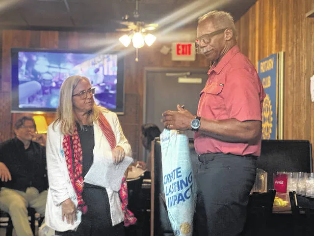 Dr. Ted Thomas formally accepts the presidency as District Governor Shawn Braswell and others look on proudly.
Dylan Atwood | Sampson Independent
