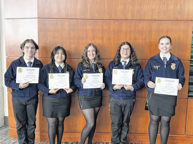 Five Hobbton students were recipients of State Degrees. They are Justin Cramer, Yazmin Farias Sanchez, Summer Allen, Gonzalo Diaz, and Lola Warren.
                                 Courtesy Photo | Hobbton High School