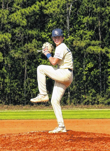 Duplin County All-Star Noah Bass, who plays for Clinton High School, winds up to throw a pitch.
                                 Courtesy Photo | Will Rumbold