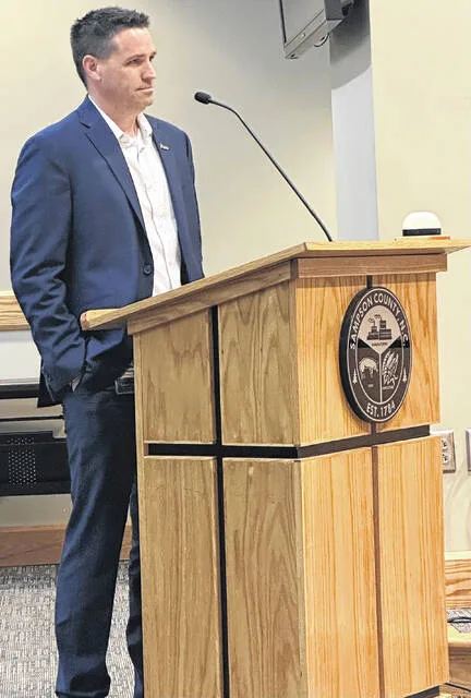 Sampson County Schools Superintendent Dr. Jamie King pitches the final numbers to county commissioners Monday night.
A. Goodman | Sampson Independent
