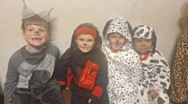 Kyle Sutton, Nolan Jackson, Henry Jordan, and Eli Ramirez pose backstage.
                                 Courtesy photo | Linda Jewell Carr
