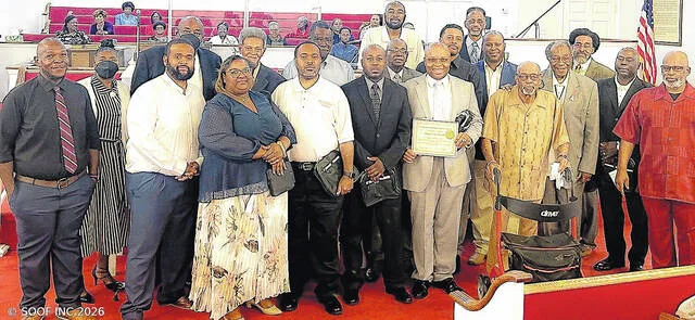Members of the ministerial staff, deacon ministry, and trustee Ministry, gather with Pastor Rev. Willie C. Alford and First Lady Rev. Jackie C. Alford following the Annual Associate Ministers, Deacons and Trustees Recognition Day 2026 held during the 11 a.m. morning worship service at Poplar Grove Missionary Baptist Church in Faison.
                                 Courtesy photos|Poplar Grove Missionary Baptist Church