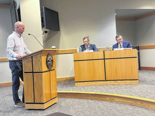 Daniel Jones with NCDOT provides an update on roadway maintenance around Sampson County including intersection safety and road paving at the Aug. 3 county commisioners meeting.