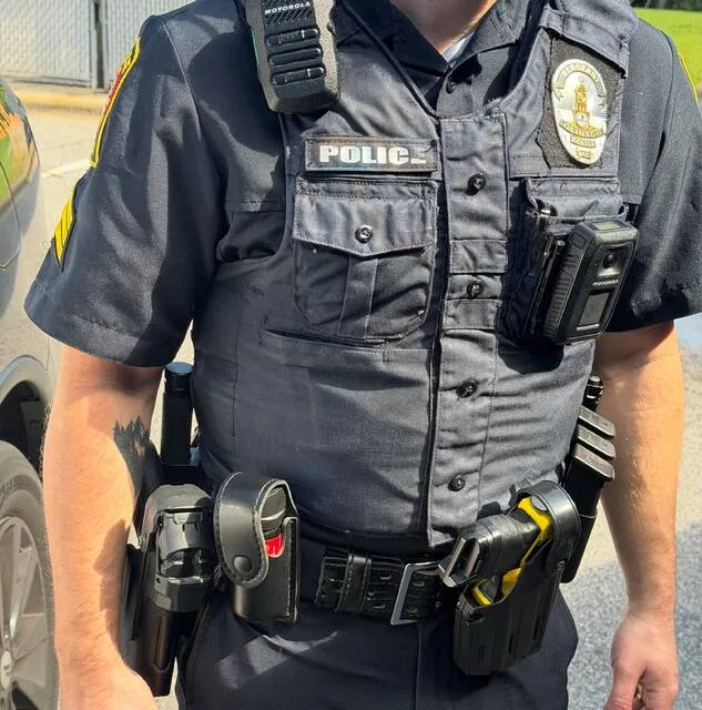 Sgt. Mark Horne displays less-lethal equipment that is carried by all Clinton Police officers.
Courtesy photo | Clinton Police Department