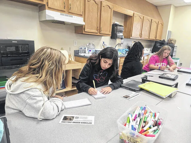 Members of the Junior Reporters Club at Roseboro-Salemburg Middle practice interviewing each other as they learn true journalistic skills during their second class of the year. The group including Tyanna Boone, Layla Bullard, Analinda Maradiaga Cervantes, Emmeri Clayton, Jewel Clester, Layla Colosky, Alin J Cruz Sosa, Denning Edwards, Adela Eleaby, Samaya Gaither, Lindsey Gamboa, Gabrielle Kirkland, Skylar Lee, Arelia Martinez, Brently Pearce, Thalia Perry, Alanis Martinez Quezada, Kayden Ribar, Amora Rich-Robinson, Zoey Smith, Daniela Sosa, TyRihanna Taylor and Shyanne Williams chose the name of their newspaper last week. To be called the Leopard Leader, the newspaper, written and edited by students, will publish quarterly in The Sampson Independent. The young reporters took their newly learned skills to the next level Wednesday, developing short stories on their classmates based on the interviews they did. See those stories in the first Lakewood Leader, inserting in the Oct. 21. The Junior Reporters Club is part of the Lakewood District Literacy Project, made possible through a Simple Gifts grant and in partnership with The Sampson Independent.