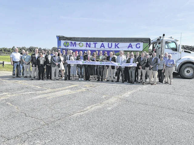 Community agricultural leaders and local government representatives gather for the official ribbon-cutting ceremony for Montauk Ag Renewables Tuesday at the companys grand opening in Turkey. Montauk will be taking hog waste and creating biogas which will then be available to use as energy.
Photos by Claire Fox | Sampson Independent